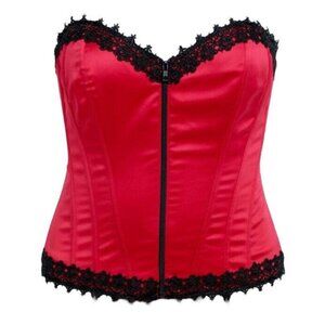 Torrid Red Satin Corset Lace Zip Front Strapless Top Bustier GUC Goth Costume